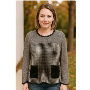 Weekend Max Mara Houndstooth Faux Leather Top Size 4 EUC